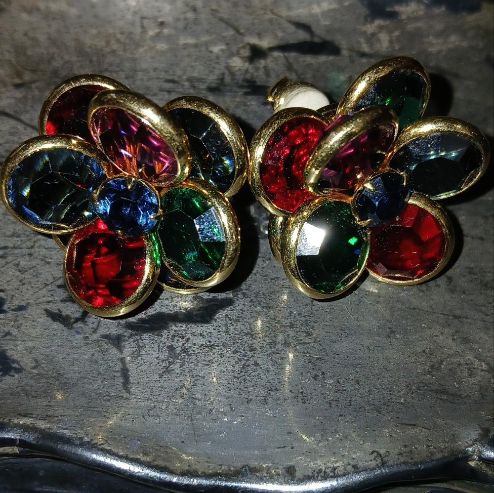 Swarovski Vintage Crystal Earrings Clip-on Stamped W/ Swarovski Logo